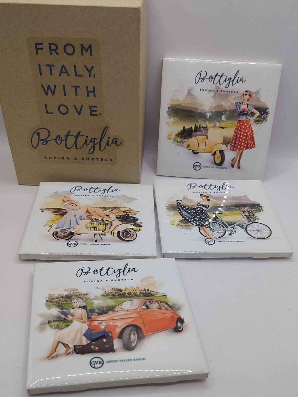 Bottiglia Cucina & Enoteca Ceramic Tile Coaster Set. New.